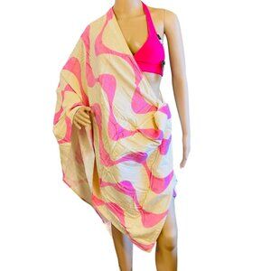 Funboy Poolside Leisure Club Beach Towel Cotton 68" x 30" Pink and White Waves